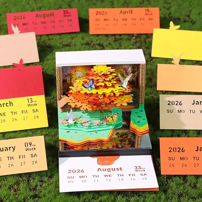Time Piece Calendar 2026,3D Tree Tear-Away Memo Pad Creative Desk Calendars,3D Notepad Paper Carving Art Sticky Notes,3D Calendar 2026 Suitable for Room and Office Desktop Decoration