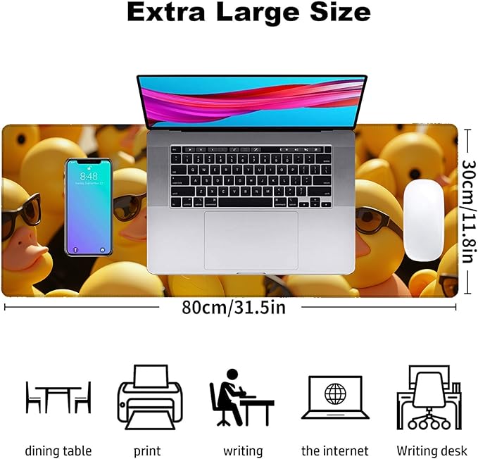 Cool Rubber Duck Gaming Mouse Pad, Office Desk Mat, Anti-Slip Rubber Base Cool Aesthetic Mouse Pads for Computer Laptop Keyboard School Home Desktop Gamer Home Accessories Decor 31.5" x 11.8"