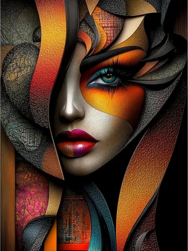 Abstract Beautiful Woman 5D DIY Diamond Painting Kits for Adults, Diamond Art Kits for Beginners, Full Drill Dot Painting Gem Art Kits for Home Wall Decor11.8 x15.7 Inch