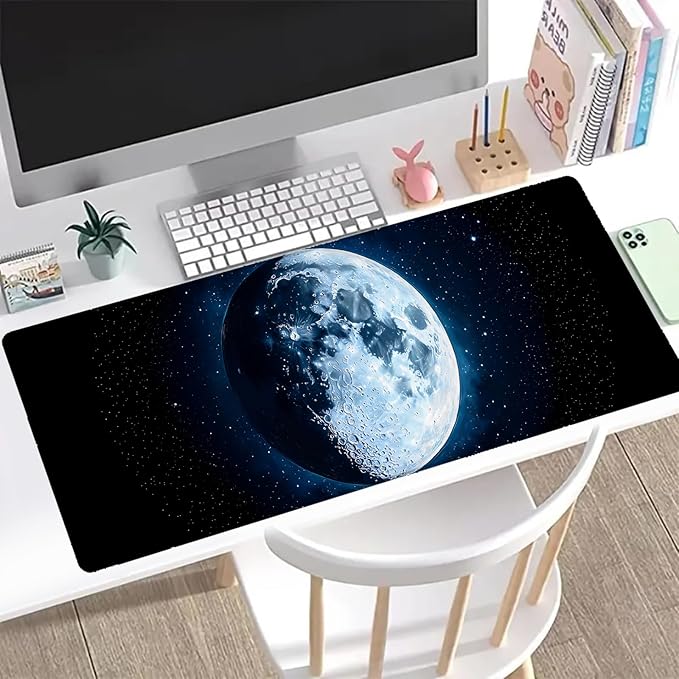 Full Moon Gaming Mouse Pad, Office Desk Mat, Anti-Slip Rubber Base Cool Aesthetic Mouse Pads for Computer Laptop Keyboard School Home Desktop Gamer Home Accessories Decor 31.5" x 11.8"