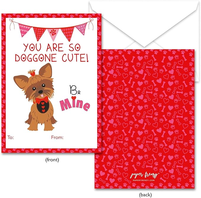Paper Frenzy Dog Themed Valentine Cards WITH ENVELOPES - 25 Pack