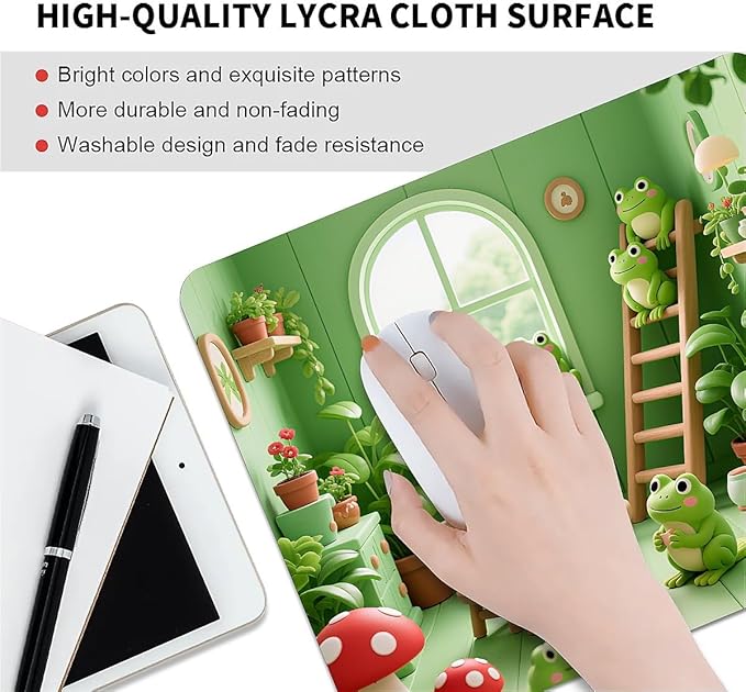 Square Mouse Pad Cartoon Frog, Personalized Premium-Textured Custom Mouse Mat Design, Washable Mousepad Cloth, Non-Slip Rubber Base Computer Mouse Pads for Wireless Mouse