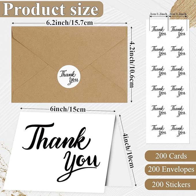 600 PCS Thank You Cards with Envelopes & Matching Stickers, Thank You Notes Bulk 4x6 Inch Minimalistic Design for Business, Baby Shower, Wedding, Small Business, Graduation, Bridal Shower, Funeral,White