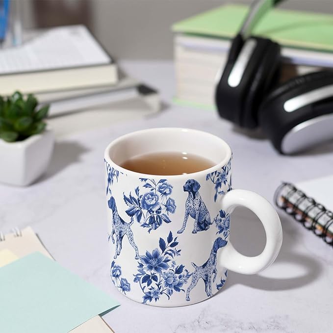 Pointers Blue French Toile Mug Cup, German Shorthaired Pointer Lover Gifts for Women, Blue Chinoiserie Toile Coffee Cup for Pointer Mom, Dog Lovers Tea Coffee Mug Birthday Gifts for Dog Owners