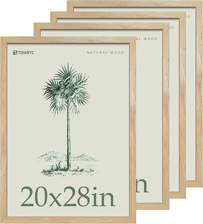 Picture Frame 4 Pack - Solid Wood Poster Photo Frame - Woodgrain Series - Room, Office, Gallery, Studio Display - Wall Hanging