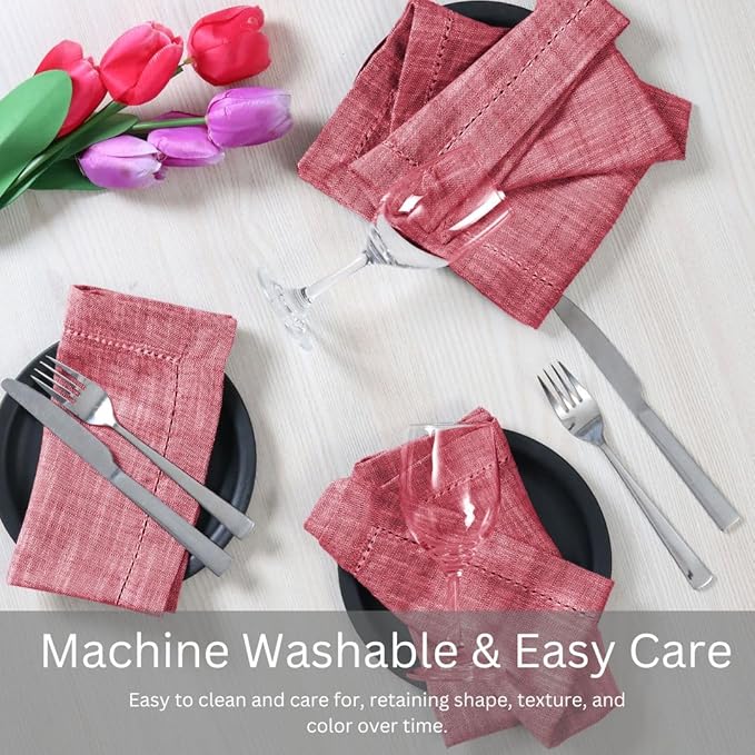 Slub Textured Dinner Napkins Set of 6-100% Cotton Cloth Napkins 18x18 Inch - Soft Durable Washable Fabric Napkins for Everyday Use & Special Occasions Christmas - Wine Red