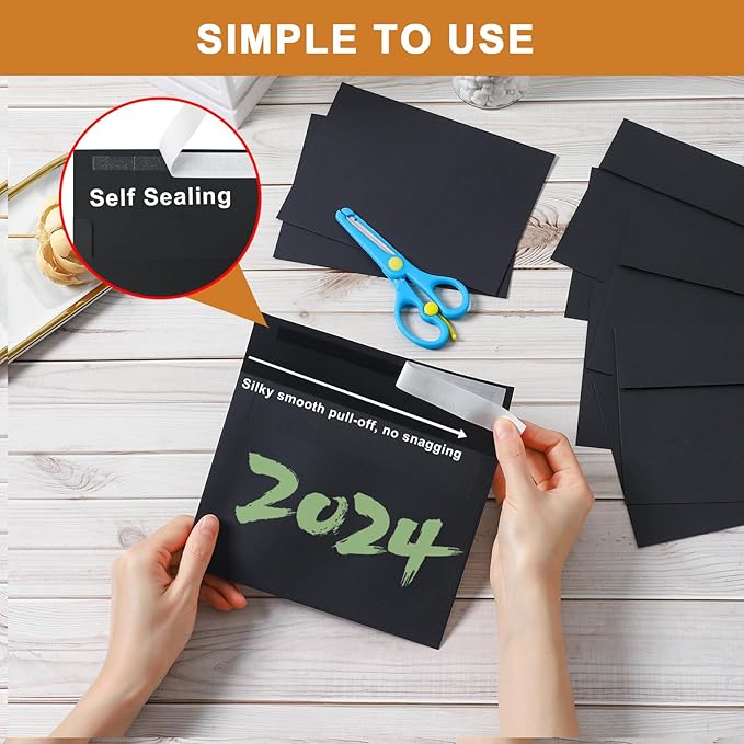 100 Packs Black Blank Greeting Cards with Envelopes 4 x 6 Heavyweight Single Panel Cardstock and A4 Envelopes Printable Self Seal for Graduations, Wedding Invitations, Thanksgiving Cards
