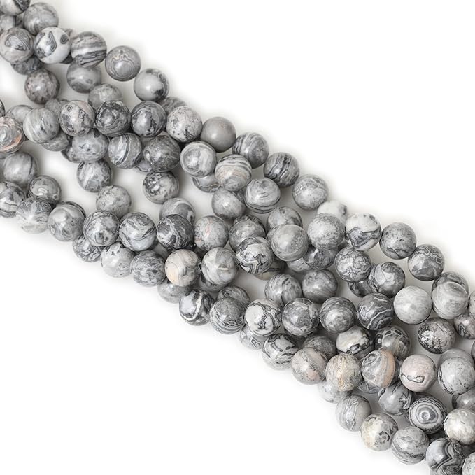 35PCS 10mm Natural Map Stone Round Loose Beads for Jewelry Making DIY Findings 1 Strand 15"