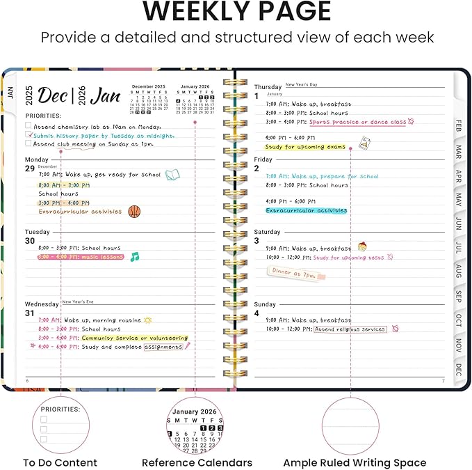 2026 Planner, Weekly and Monthly Calendar Planner for Women, Jan 2026 - Dec 2026, Hardcover Planning Agenda book with Tabs, Spiral Bound, Inner Pocket, Perfect for School Office Supplies, 6.3" x 8.5" - Stamp