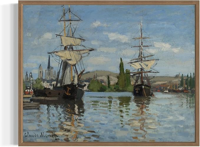 Ships Riding Claude Monet Wall Art Print Poster, Impressionist Painting Wall Art Wall Decor, for Bedroom and Living room Bathroom Decor 115 (Ships Riding, 11 x 14 inches, Wood Frame)
