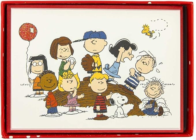 Graphique Peanuts Gang Boxed Notecards, 16 Peanuts Friends CardsEmbellished With Glitter, with Matching Envelopes and Storage Box, 3.25" x 4.75"