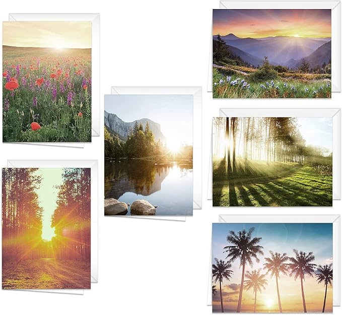 Canopy Street Beautiful Sunrise Greeting Note Card Pack / 24 Nature Greeting Cards With White Envelopes / 6 Lovely Outdoor Sunset Scenery Designs / 4 5/8" x 6 1/4" All Occasion Sympathy Cards