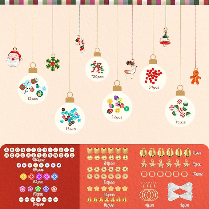 Gionlion Christmas Gifts for Kids Girls - 24 Colors Clay Beads Bracelet Making Kit, Christmas Crafts Toys DIY Arts and Crafts for Kids Age 6-13