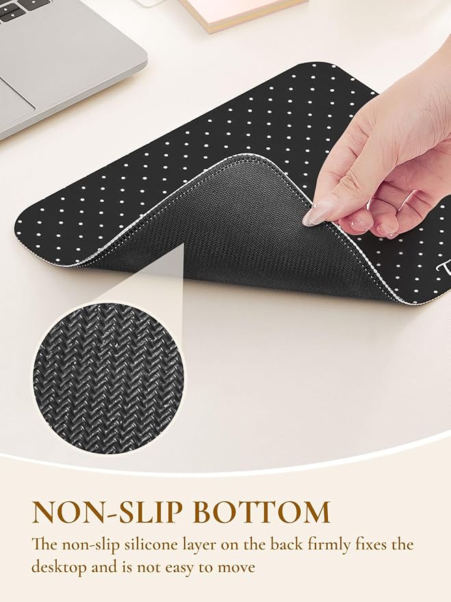 Cute Fashion Polka Dot Mouse Pad, Waterproof Aesthetics Dots Mouse Mat Design,Non-Slip Rubber Base Computer Simple Funny Mousepad,Wave Point Small Mouse Pad Desk Accessories,Black