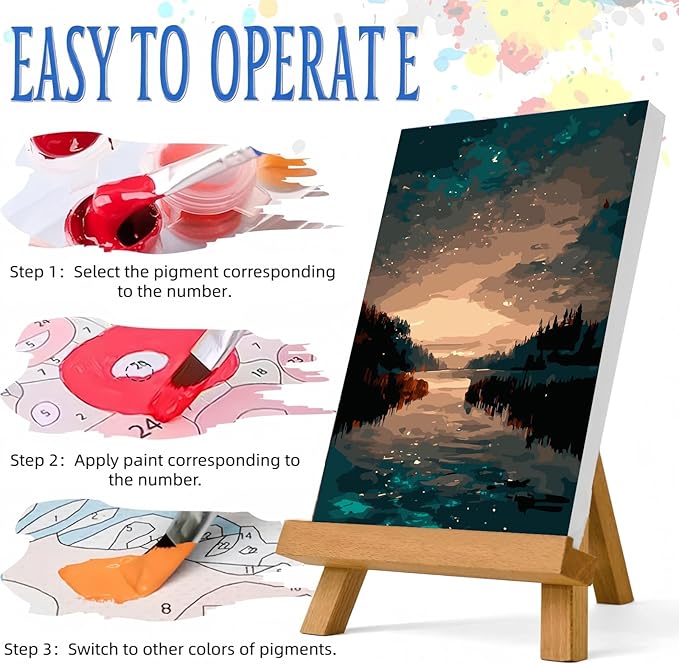 Paint by Numbers Kit for Adults Beginner,Starry Sky River Forest Paint by Number Kits Canvas Without Framed,DIY Acrylic Oil Painting Adults Paint by Numbers Kits for Home Wall Decor 16x20 Inch