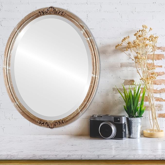 OVALCREST Oval Beveled Wall Mirror for Home Decor - Contessa Style - Champagne Silver - 18" x 14"