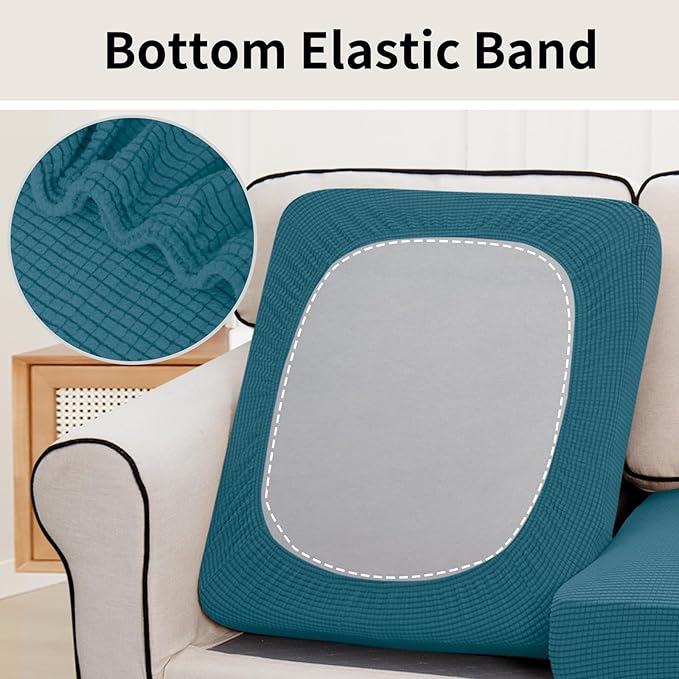 Easy-Going Stretch Individual Chair Couch Cushion Cover Sofa Cushion Furniture Protector Sofa slipcover Soft Flexibility with Elastic Bottom (3-Piece Sofa Cushion Cover, Peacock Blue)