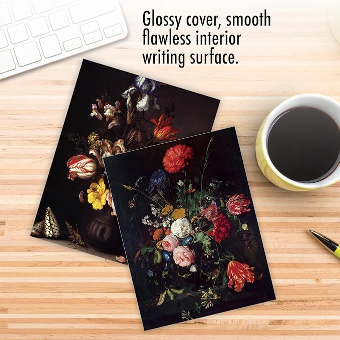 The Best Card Company - 10 Boxed Note Cards with Flowers - Blank Assorted Floral Notecards Bulk (4 x 5.12 Inch) - Baroque Blooms M10020BK