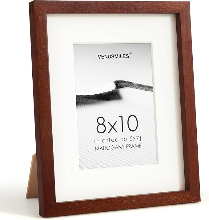 8x10 Picture Frame, USA-Sourced Natural Mahogany Wood Photo Collage Frame with HD Tempered Glass, Modern Simple 8 x 10 Wooden Frame Matted to 5x7, Gallery Wall Frames for Art, Wall or Tabletop Display