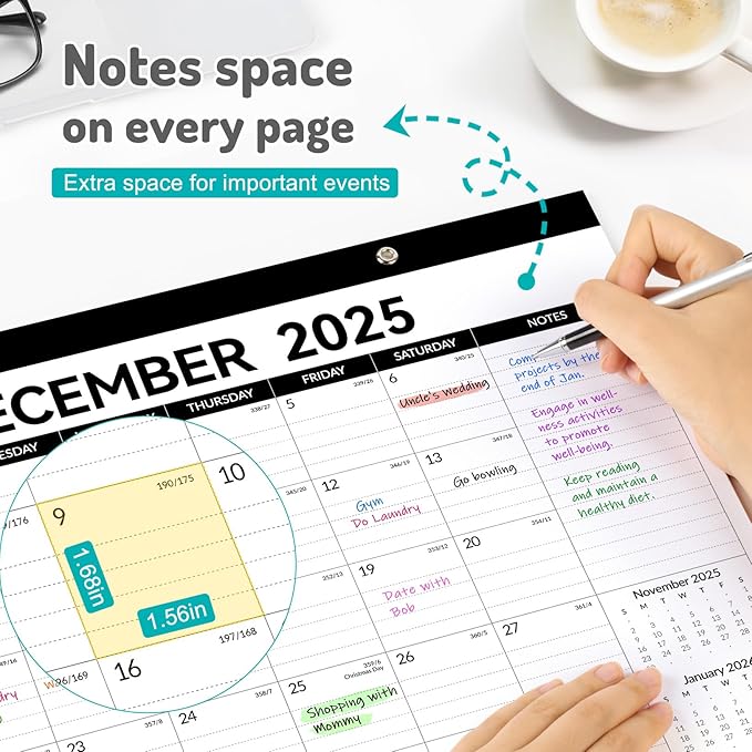 Forvencer Desk Calendar 2026, 20 Months Calendar, Nov. 2025-Jun. 2027, 14" x 11" Wall Calendar 2026 Monthly Planner with Plastic Cover & Stickers & Thick Paper for Office Home School Supplies, Green