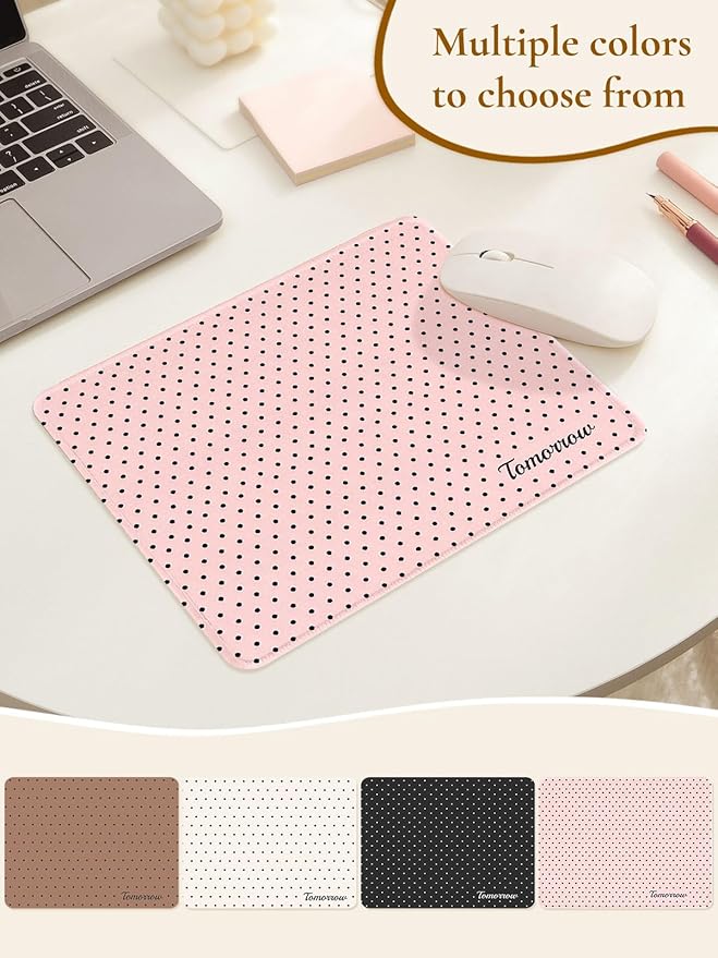 Cute Fashion Polka Dot Mouse Pad, Waterproof Aesthetics Dots Mouse Mat Design,Non-Slip Rubber Base Computer Simple Funny Mousepad,Wave Point Small Mouse Pad Desk Accessories,Light Pink