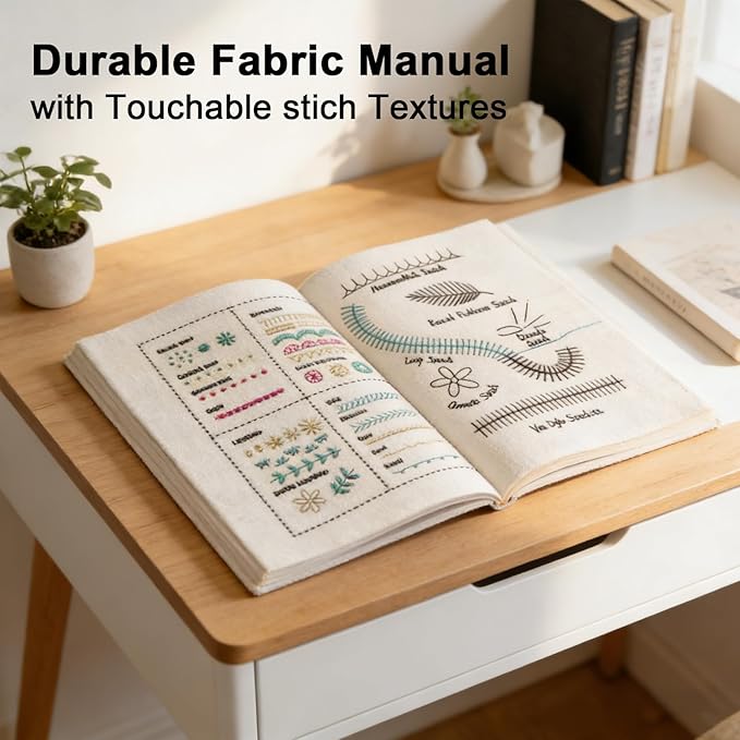 Funcupri ﻿2026 New Embroidery Stitch Book Kit,Beginner Embroidery Kit for Adults, Hand Embroidery Kit for Sew Enthusiast