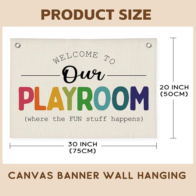 Playroom Wall Decor, Kids Room Decor Canvas Banner Wall Hanging Flag, Welcome To Our Playroom Banner, Classroom Decorations