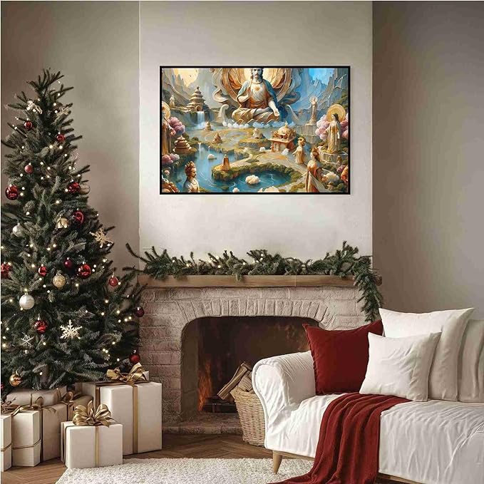 Biblical Scene Wall Art Religious Wall Decor Messiah on Throne Print Sacred Landscape Poster Vintage Oil Painting Christmas Print Indoor Decor for Home Church Chapel Prayer Room Framed Ready to Hang