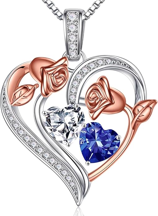 Iefil Christmas Gifts for Women Wife - 925 Sterling Silver Rose Heart Necklace, Stocking Stuffers for Women, Anniversary Birthday Gifts for Wife Girlfriend Mom