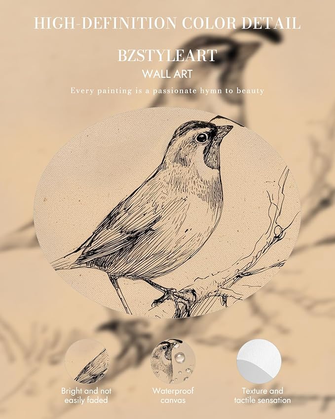 Bzstyleart Vintage Wall Art Decor for Living Room,California State Bird Vintage Gold Framed Wall Art,Sketch Painting Picture,Room Decor Aesthetic,Canvas Prints for Apartment Decor Office,12L x 16W