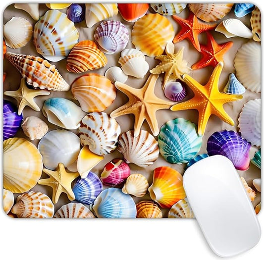 Square Mouse Pad Colorful Shells and Starfish,Gaming Mouse Pads for Desk,Soft Computer Waterproof Non-Slip Mouse Mat