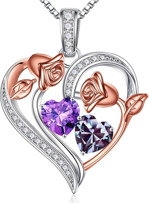 Iefil Christmas Gifts for Women Wife - 925 Sterling Silver Rose Heart Necklace, Stocking Stuffers for Women, Anniversary Birthday Gifts for Wife Girlfriend Mom
