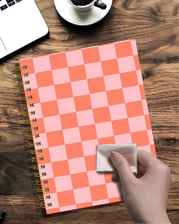 Spiral Journal Notebook,A5 Hardcover Lined Journals for Women 6 x 8.3 in,60 Sheets 120 Pages Thick Paper,Cute College Ruled Writing Notebook for Office Work School(Watermelon Red Checkerboard)