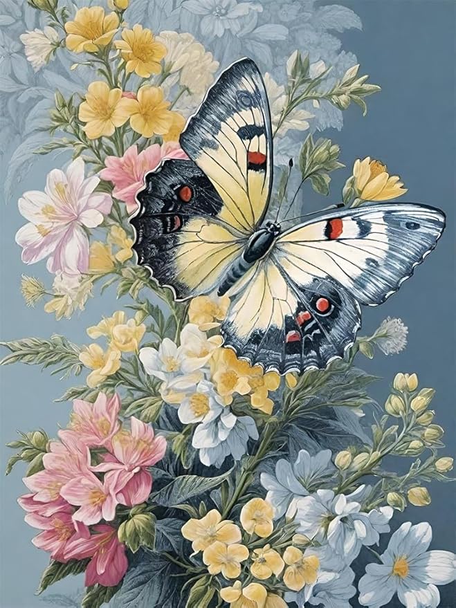 NWQZBYHT Flowers Butterfly Diamond Art Kits for Adults,5D Diamond Painting Kits for Adults,DIY Round Full Drill Flowers Gem Art Kits for Beginner,Diamond Dots Picture Crafts Home Wall Decor 12x16 Inch