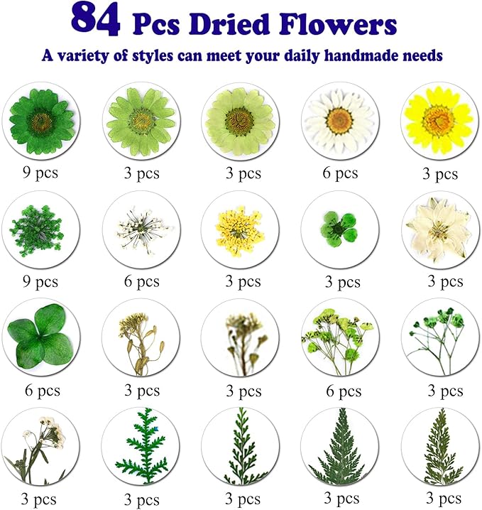 84 Pcs Green Dried Pressed Flowers Real Natural Leave for DIY Resin Molds Candle Jewelry Nail Crafts Gifts