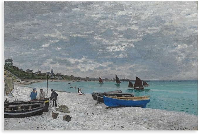 40+ Monet Famous Print Posters The Beach at Sainte-Adresse by Claude Monet Impressionism Canvas Posters Print Wall Art Bedroom Office Room Decor Gift Unframe 24×36inch(60×90cm)