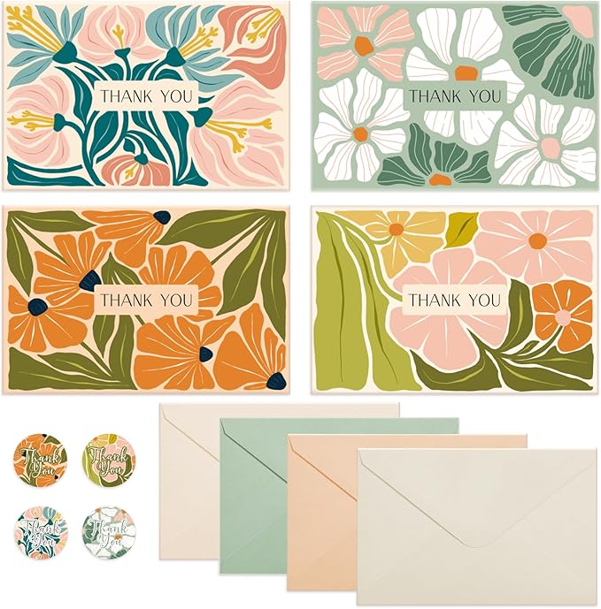 Thank You Cards with Envelopes, 36 Pack Thank You Cards Bulk with Envelopes & Stickers 4x6 Inch Greeting Card for Birthday, Wedding, Baby Shower, Graduation, Bridal Shower, Business