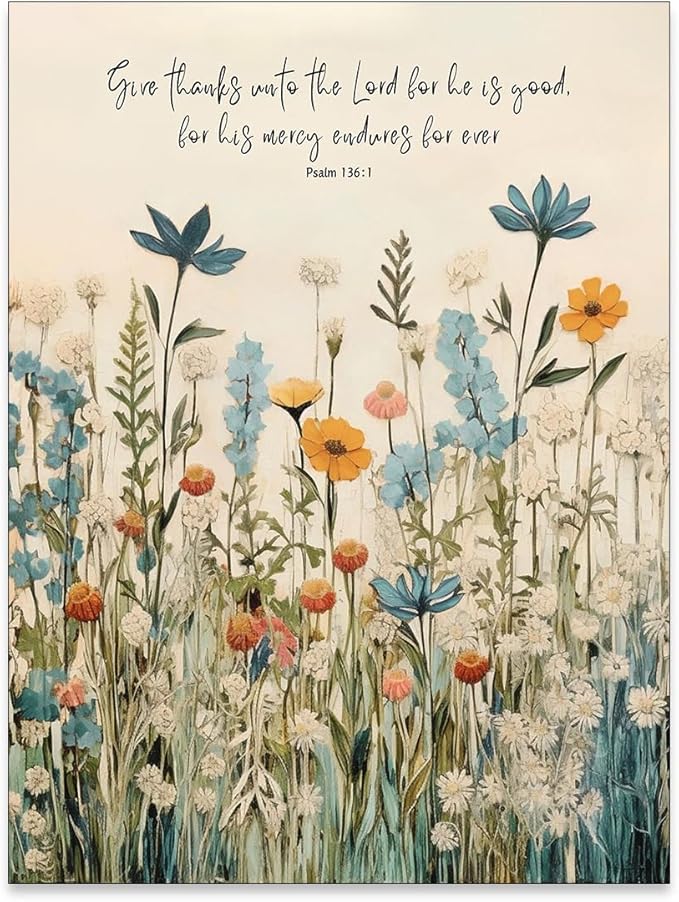 Religious Christian Wildflower Wall Art Bible Verse Scripture Poster Vintage Botanical Canvas Prints for Apartment Bedroom Gallery Wall Decor 12X16 inch Unframed