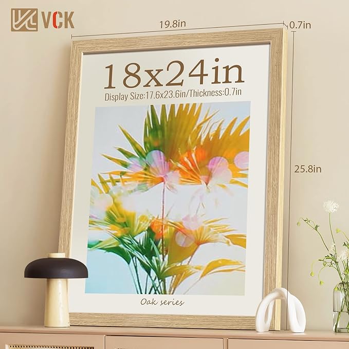 VCK 18x24 Poster Frame Set of 3 - Oak, Natural Solid Wood Picture Frames, Wall Hanging