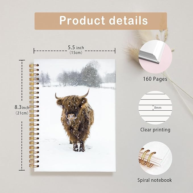 Bible Notebook,Highland Cow Spiral Journal,Christian Journals for Women,Highland Cow Gifts,Winter Highland Cow Spiral Notebook,Spiral Notebook Journal for Work Notes Journaling 5.5x8.3