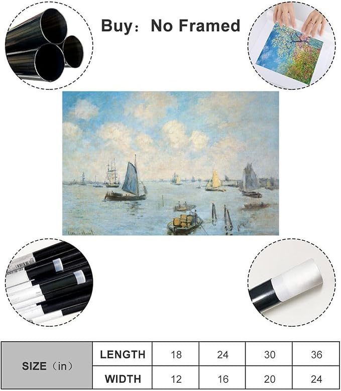 40+ Monet Famous Print Posters The Sea at Amsterdam by Claude Monet Impressionism Canvas Posters Print Wall Art Bedroom Office Room Decor Gift Unframe 24×36inch(60×90cm)