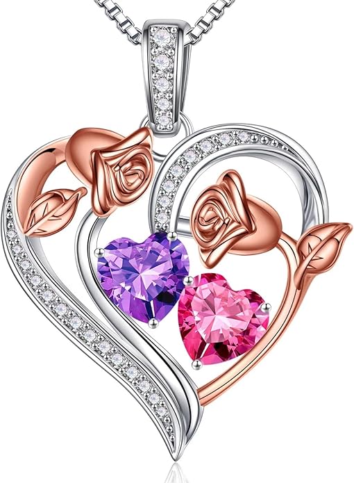 Iefil Christmas Gifts for Women Wife - 925 Sterling Silver Rose Heart Necklace, Stocking Stuffers for Women, Anniversary Birthday Gifts for Wife Girlfriend Mom