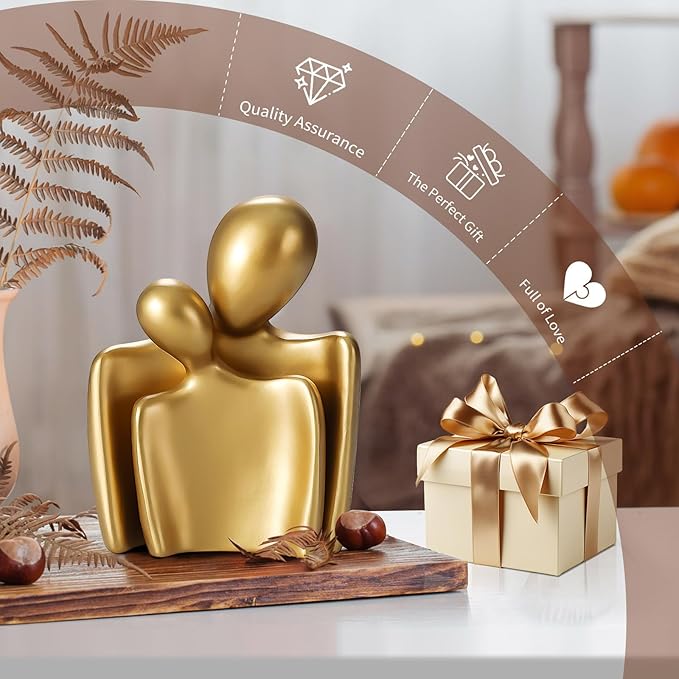 Love Couple Statue-8 Inch, Suitable for Home Modern Art Decor Sculpture Placed in TV Stand, Living Room, Bookshelf, Bedroom for Valentine's Day, Wedding, Anniversary(Gold)