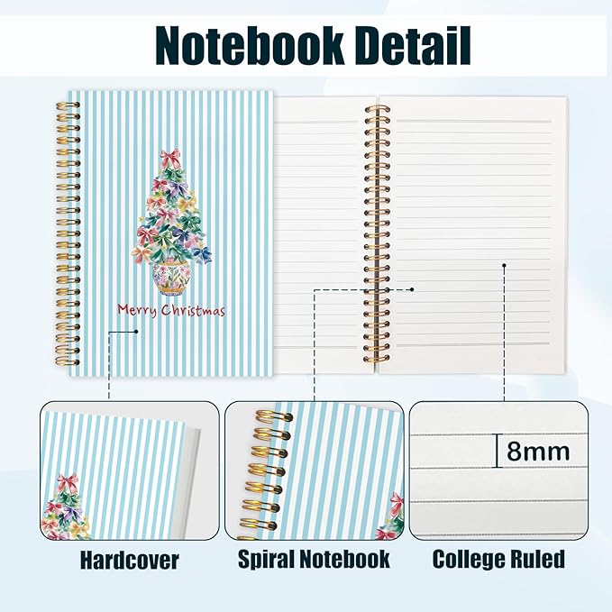 Chinoiserie Christmas Tree Spiral Notebook, Coquette Grandmillennial Christmas Journal for School Office Supplies, Preppy Xmas Aesthetic Holiday Hardcover Journal 5.5x8.3 Inch