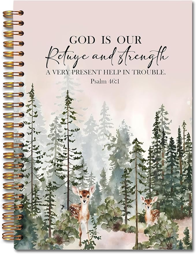 Woodland Christian Spiral Notebooks, Psalm 46:1 Bible Journal, Scripture Journals for Writing, Christian Gifts for Women Men, Religious Notebook for Note Taking, 5.5x8.3 Inch
