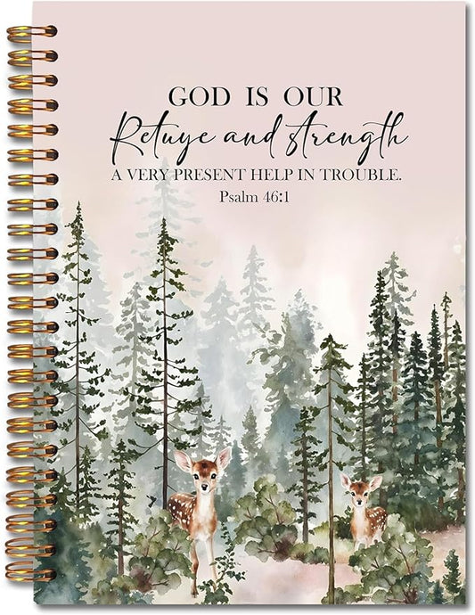 Woodland Christian Spiral Notebooks, Psalm 46:1 Bible Journal, Scripture Journals for Writing, Christian Gifts for Women Men, Religious Notebook for Note Taking, 5.5x8.3 Inch
