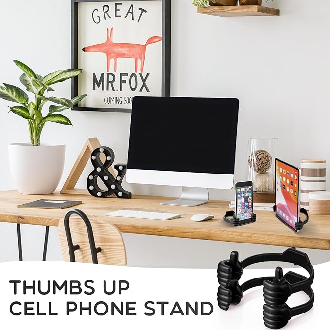 Yaomiao 8 Pcs Thumbs up Shaped Cell Phone Stands Universal Cell Phone Holder Flexible Mobile Phones Stand Adjustable Smartphone Stand Holder for Desk Offices Bedrooms Airplanes Travel (Black)