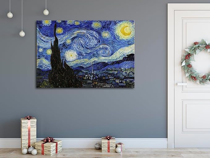 Starry Night, Vincent Van Gogh Canvas Wall art, Classic Paintings Framed Pictures Poster, Abstract Artwork Prints for Home Decor 32"x48"