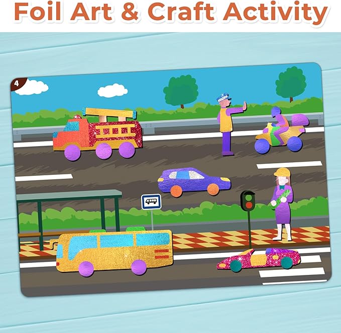 SOOVSY 200 Sheets Space Vehicles Foil Art Fun Kit for Kids, Foil Art for Kids, No Mess Art Crafts Kit DIY Creative Gift Children Travel Toys for 4 5 6 7 8 9 Years Old Girls Boys(Space Vehicle)