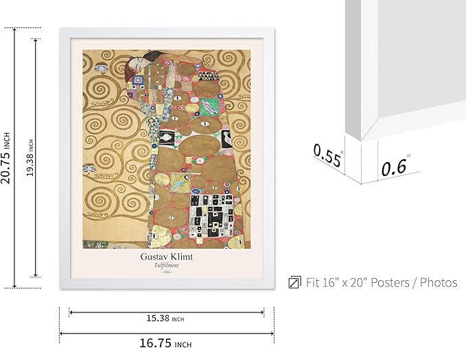 Poster Master Vintage Gustav Klimt Poster - Retro Fulfillment Print - Art Nouveau - Abstract Art - Symbolism Art - Aesthetic Art - Classic Painting - Living Room Wall Decor - 16x20 White Framed